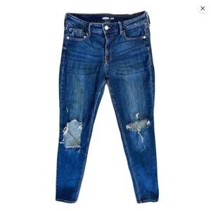 Dark Blue High Rise Super Skinny Jeans Old Navy Rockstar Knee Holes Size 8 Women